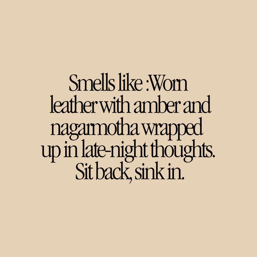 Text on a beige background describing a scent with literary imagery.