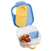 Colorful snack container with strawberries on a white background