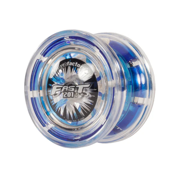 Clear blue and silver yoyo on a white background
