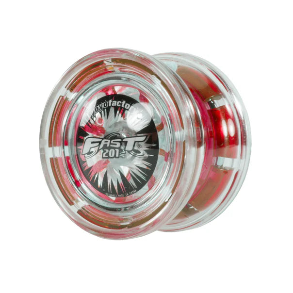 Clear yoyo with red accents on a white background