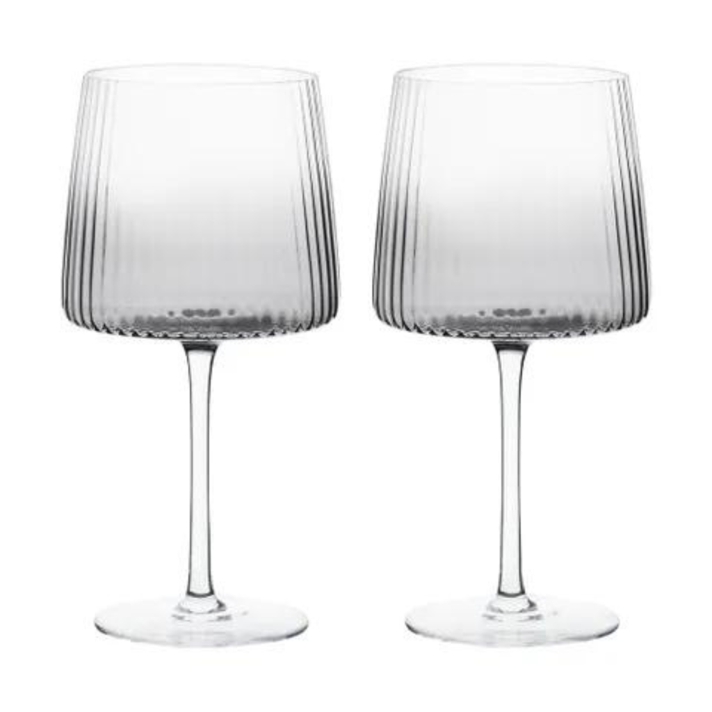 Set of two grey ribbed gin stemmed glasses