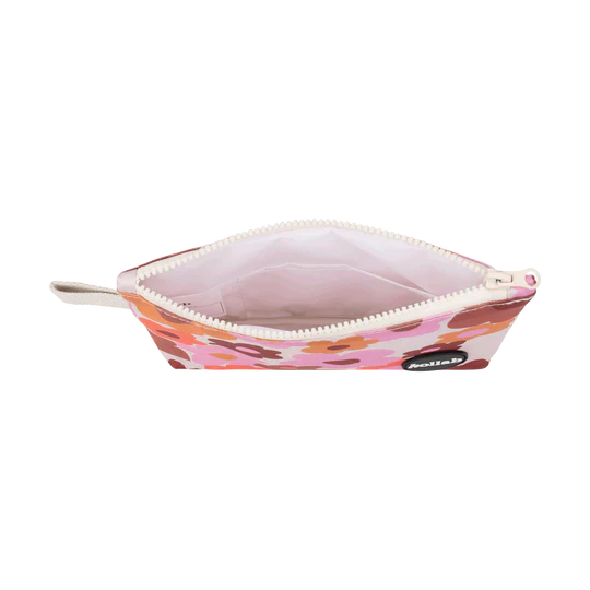 Floral-patterned pouch with a zipper on a white background