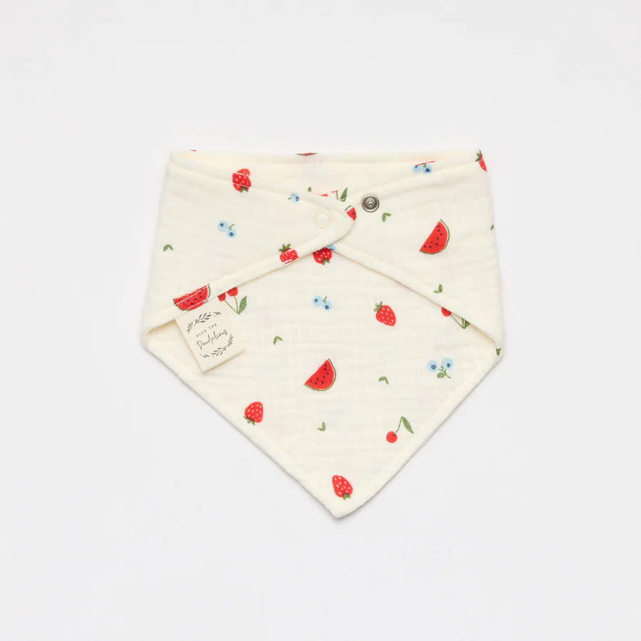 Baby bib with fruit pattern on a white background