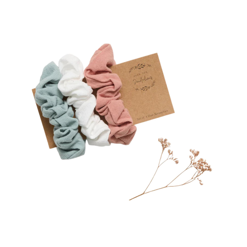 Scrunchies Set of 3 Cotton / Linen fabric on a brown card label