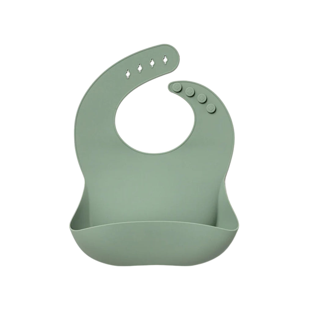 Silicone Bib - Soft Moss colour baby big with food catcher