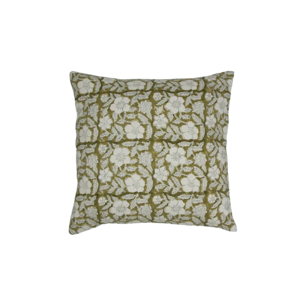 Salta Floral Chartreuse Cushion linen cushion by French Country