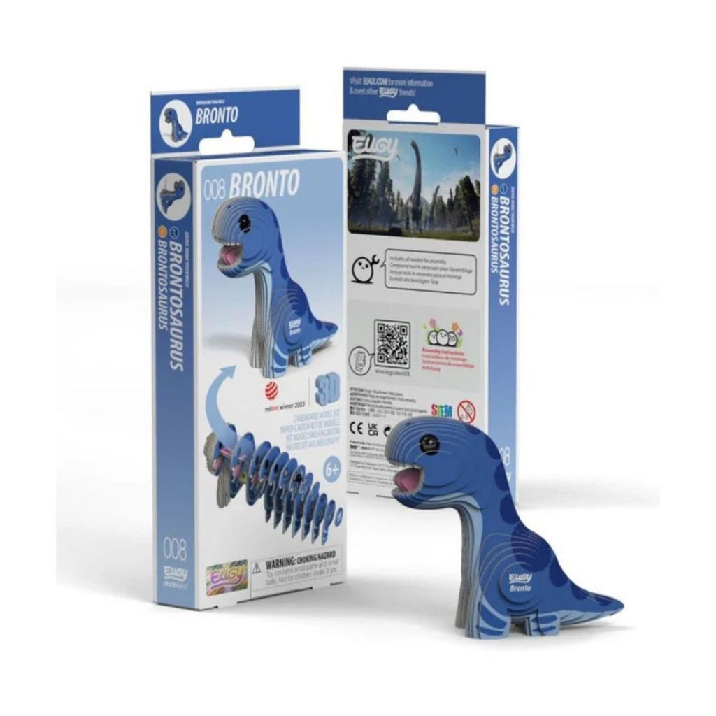 Blue dinosaur toy with packaging on a white background