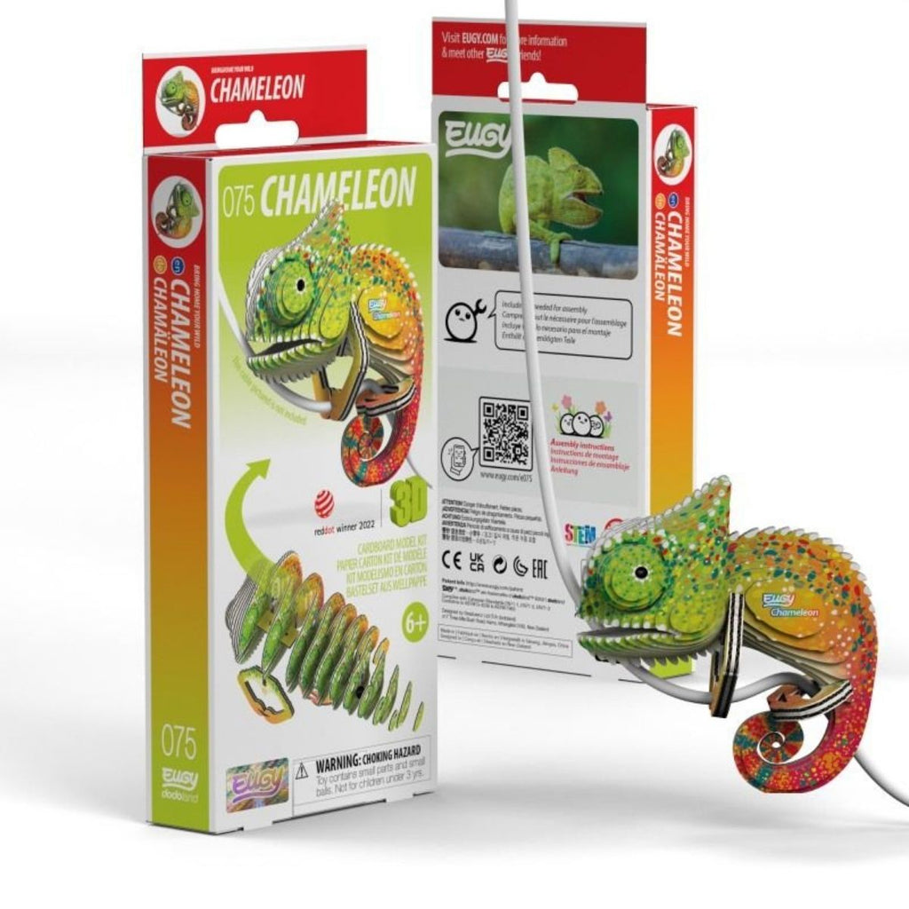Chameleon toy with packaging on a white background