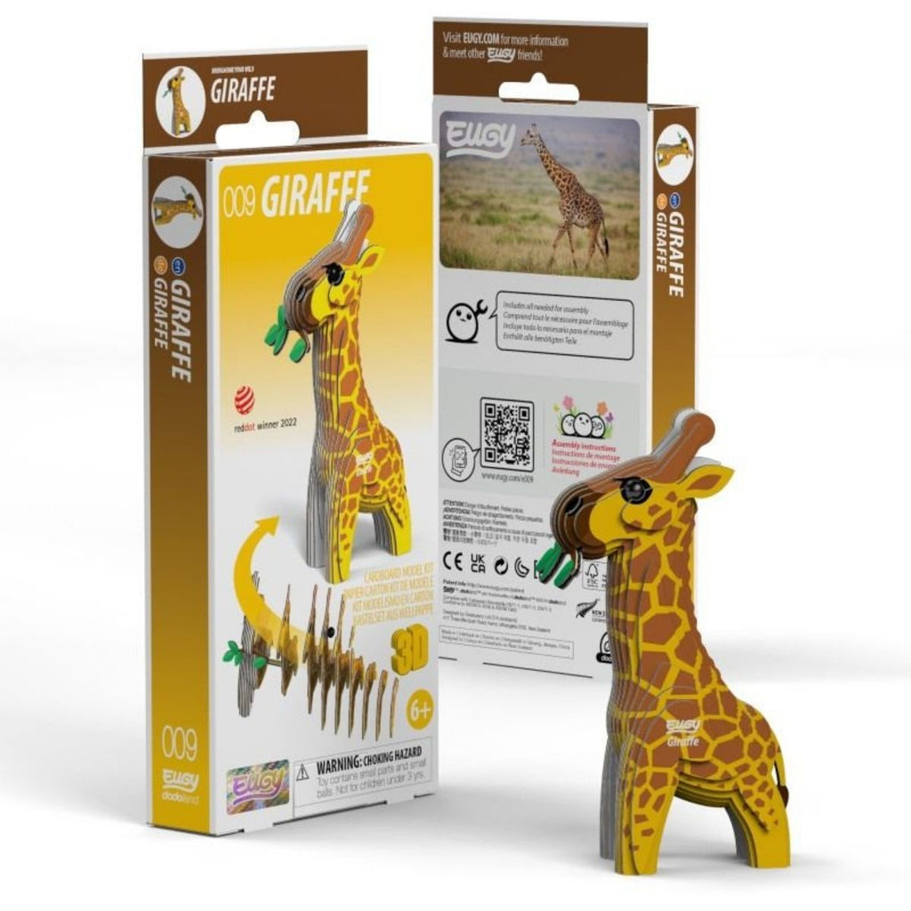 Giraffe toy with packaging on a white background