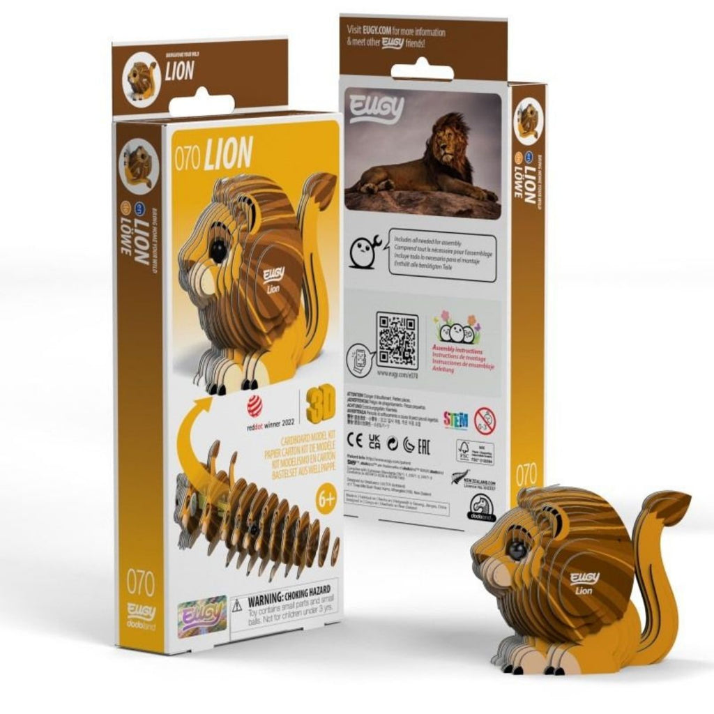 Lion toy model and packaging on a white background