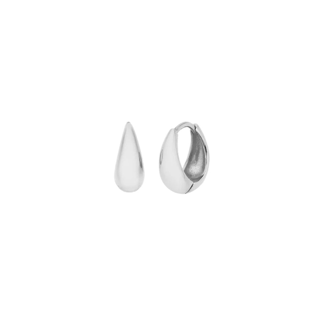 Pair of silver hoop earrings on a white background