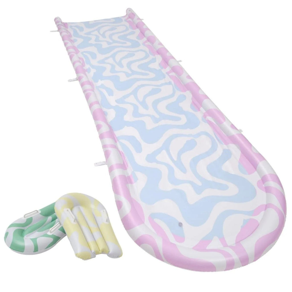 Inflatable  slide with colorful pattern on a white background