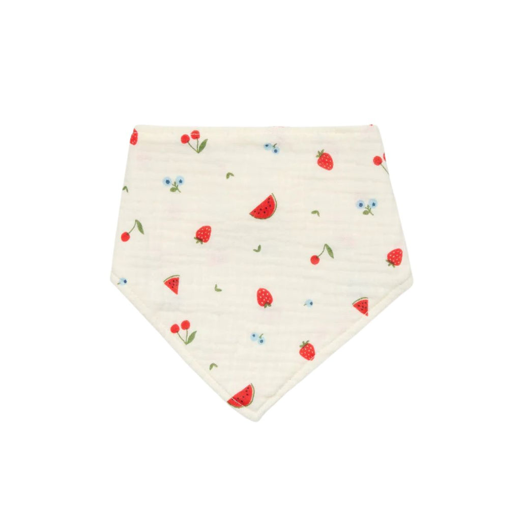 Baby bib with fruit pattern on a white background