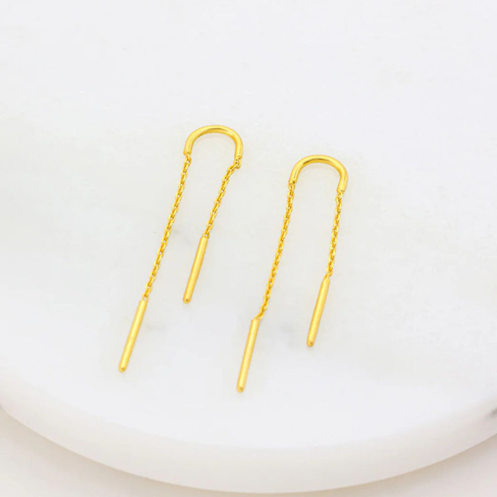Gold chain earrings on a white background