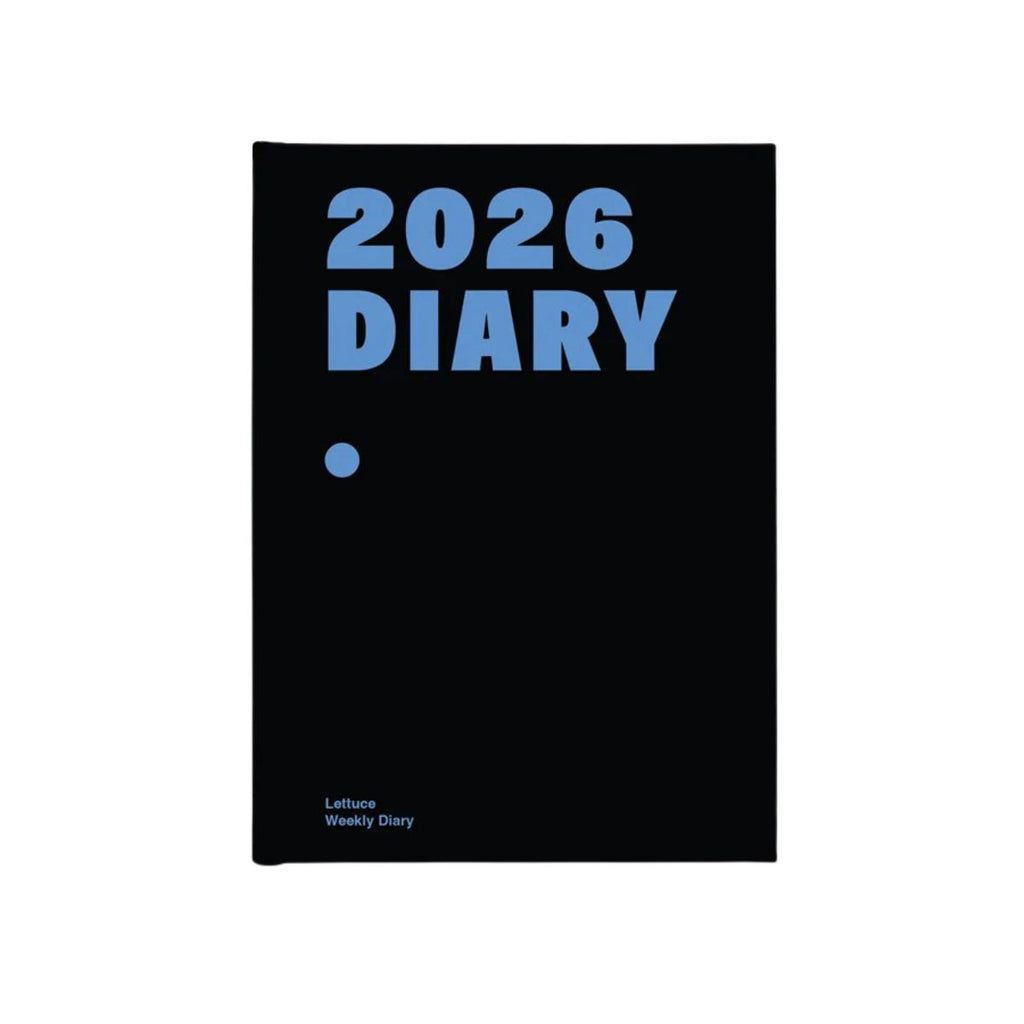 Black diary with '2026 DIARY' text on a white background