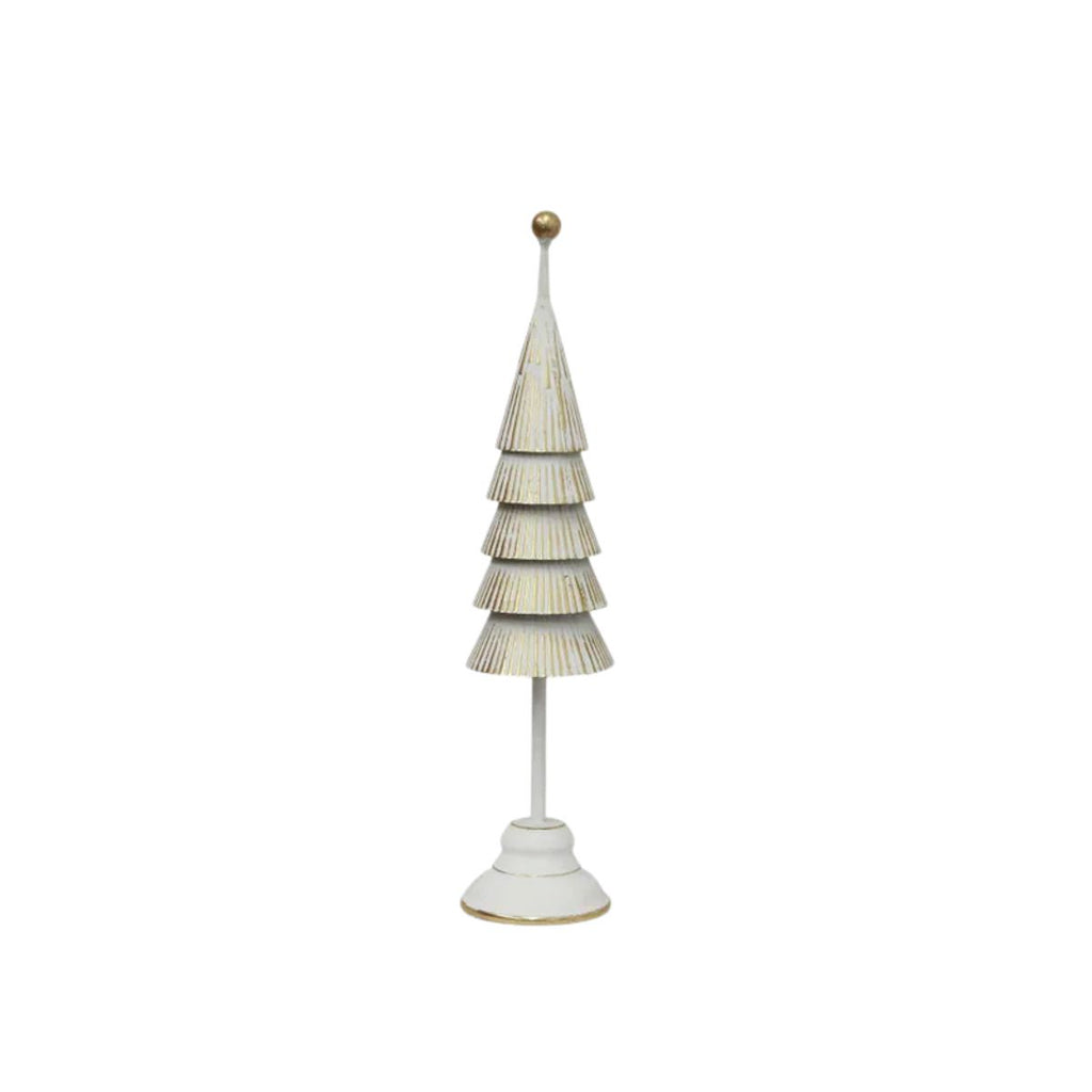 Decorative tree-shaped object with stacked circular designs on a white background