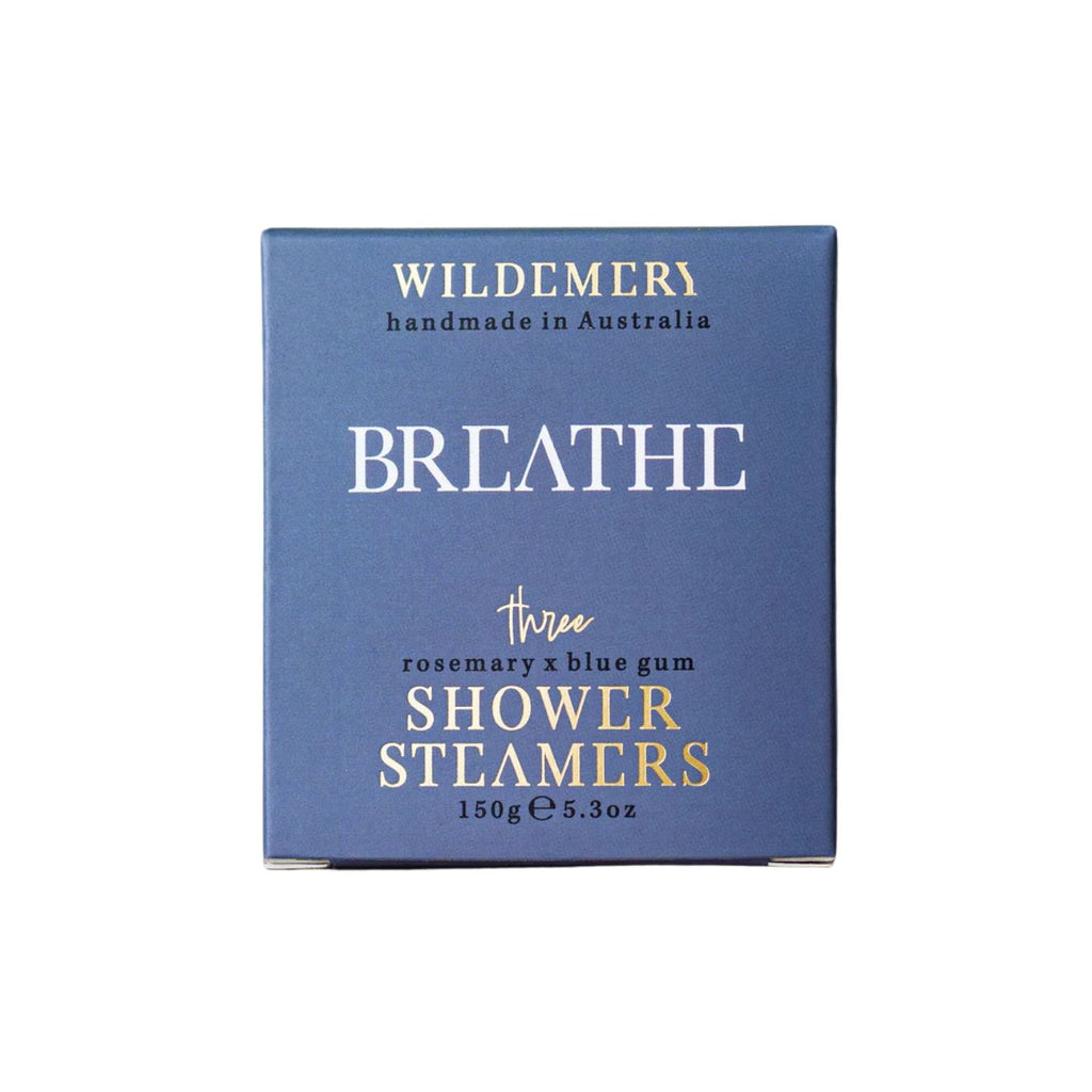 Box of Wildemery Breathe shower steamers on a white background