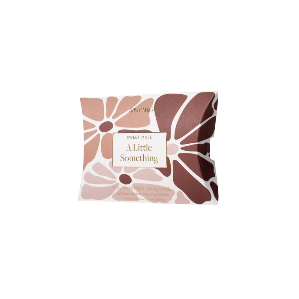 Face mask packaging  with abstract pattern and 'Sweet Muse' branding on a white background