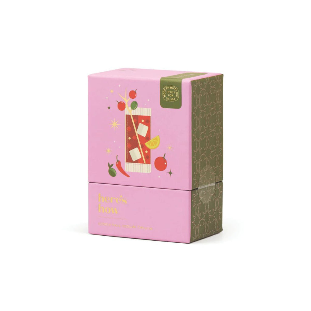 Pink and green box of cards on a white background