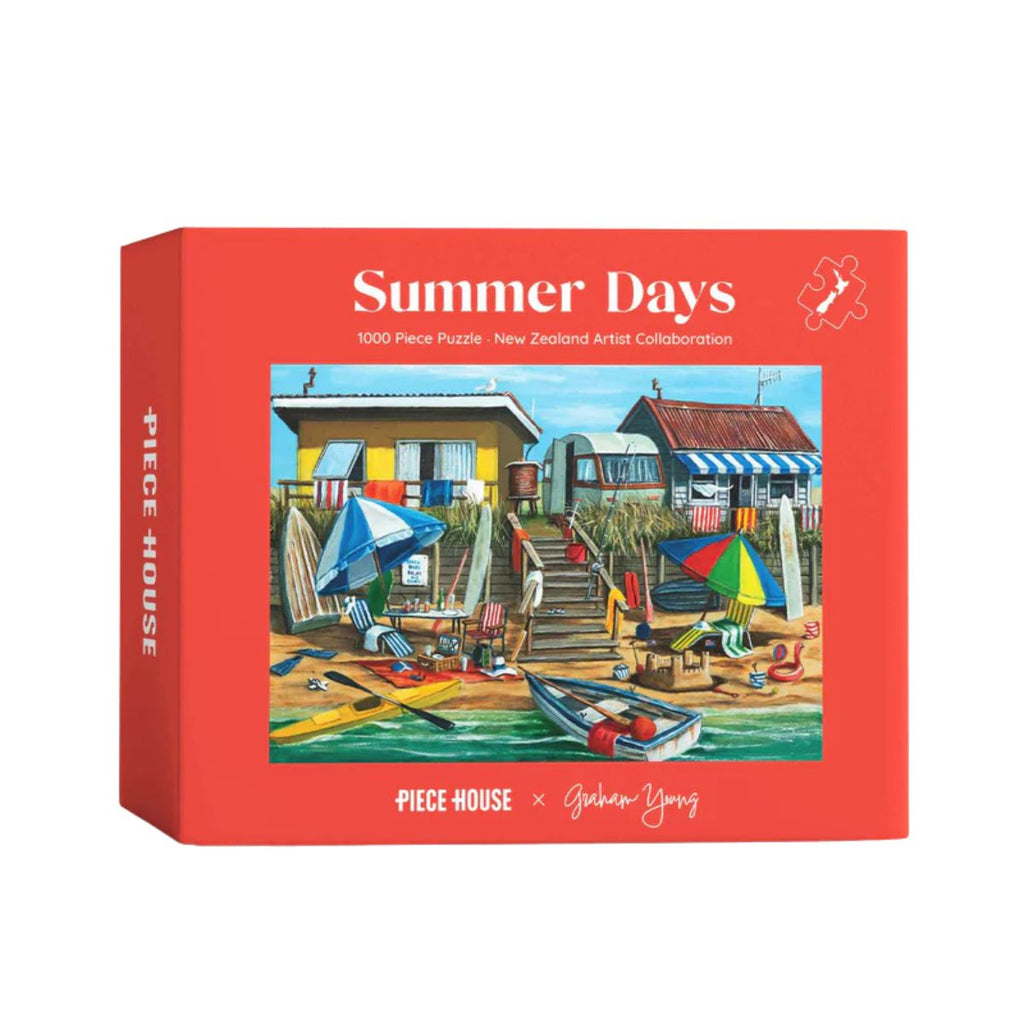 Jigsaw puzzle box titled 'Summer Days' by Piece House with a beach scene illustration.