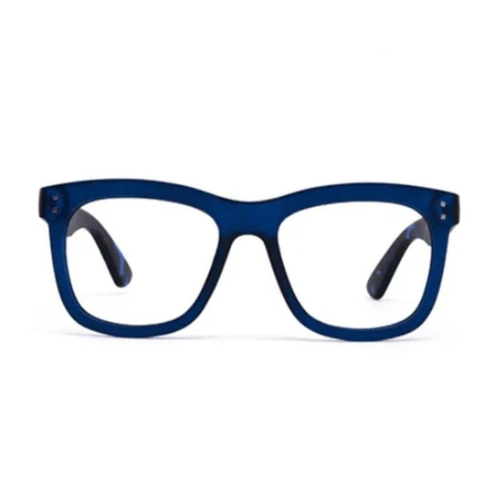 Blue eyeglasses on a white background
