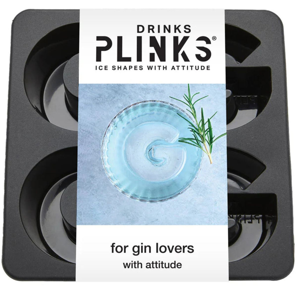 Drinks Plinks ice cube tray with packaging featuring a spiral ice cube and rosemary garnish.