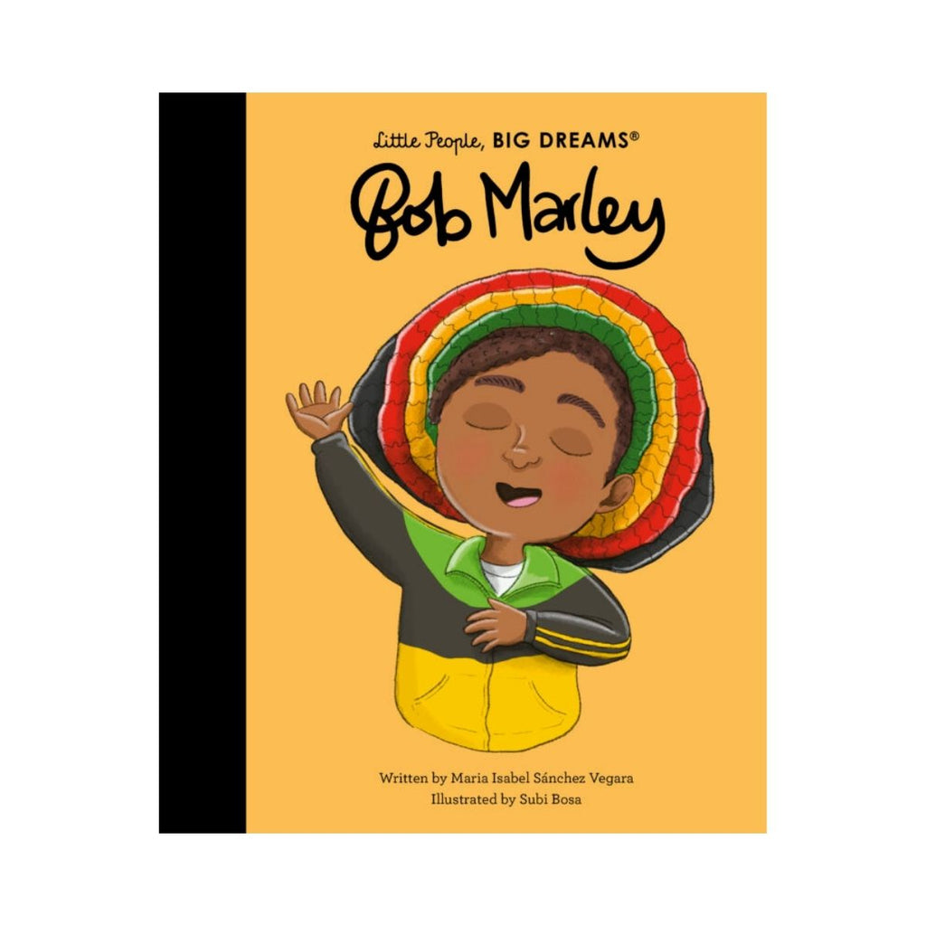 Book cover of 'Bob Marley' from 'Little People, BIG DREAMS' series with a stylized illustration of a child wearing a rasta hat.