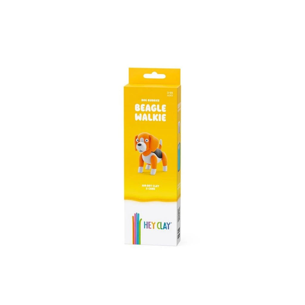 Yellow packaging of 'Hey Clay' Beagle Walkie toy on a white background
