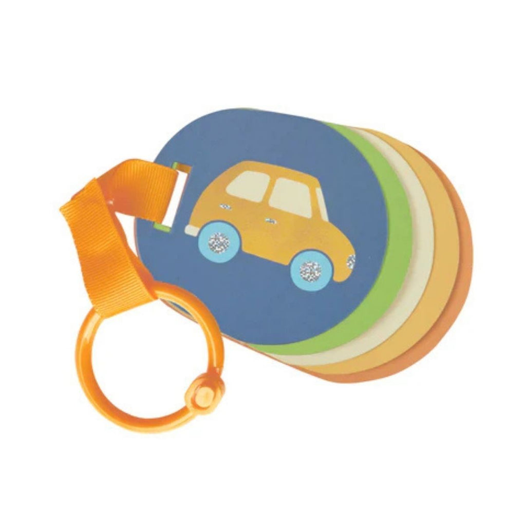Retractable toy leash with car design on a white background