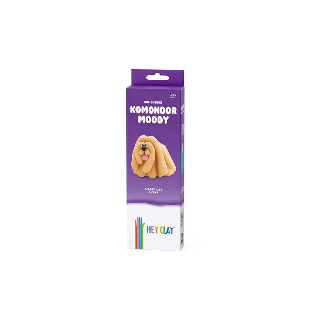 Box of Hey Clay dog sculpture kit with Komondor design on a white background