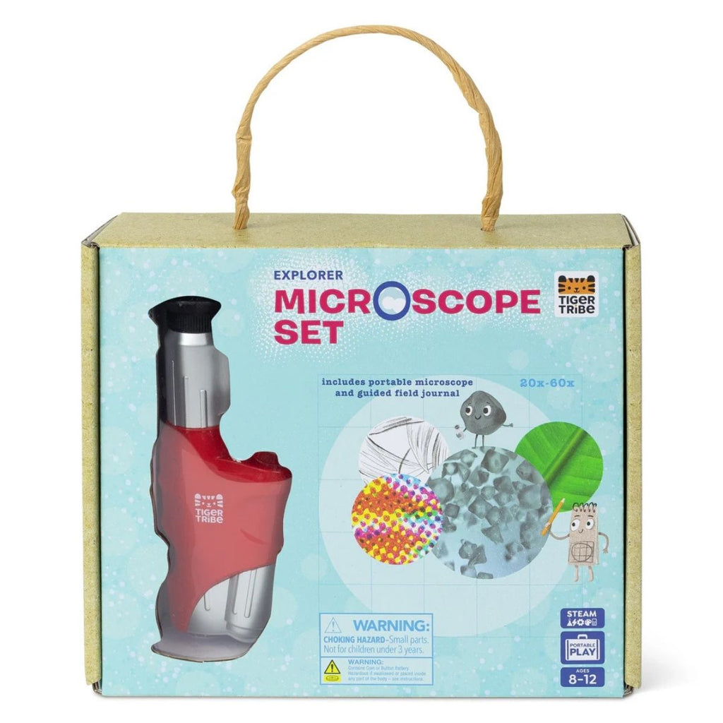 Boxed Explorer Microscope Set by Tiger Tribe on a white background