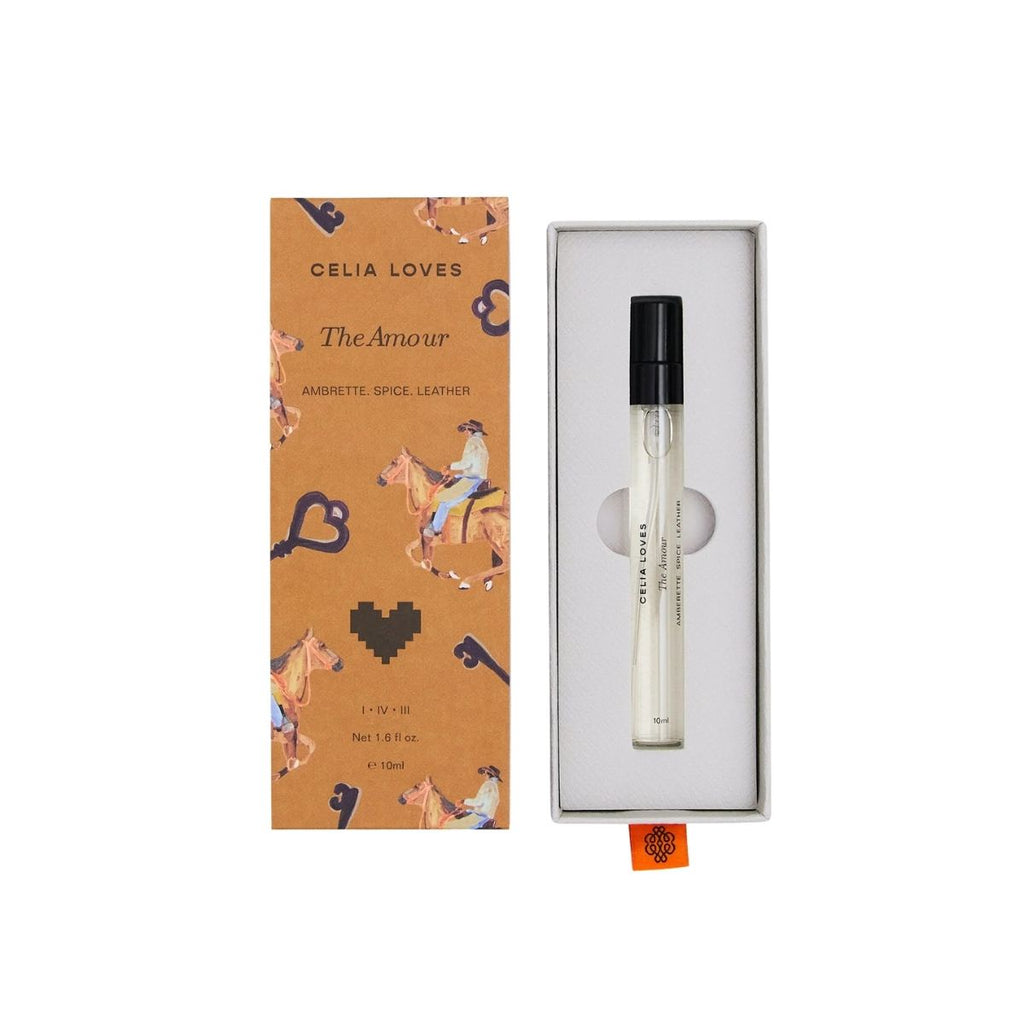 Celia Loves The Amour perfume bottle and packaging on a white background