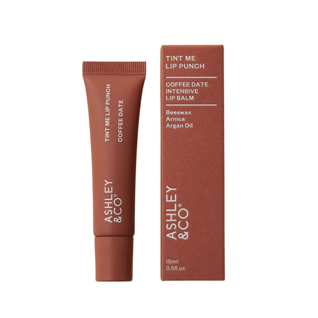 Ashley & Co lip balm tube and packaging on a white background