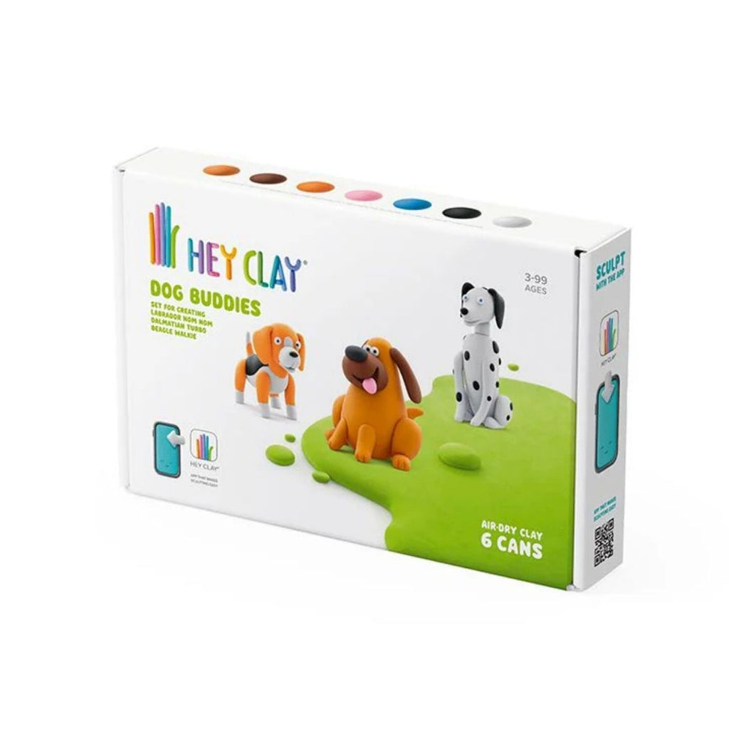 Box of Hey Clay Dog Buddies clay set with colorful dogs on a white background