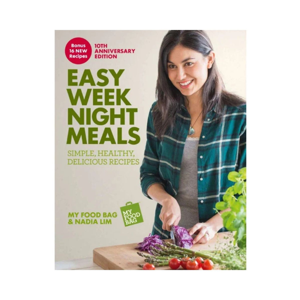 Book cover of 'Easy Week Night Meals' with a woman chopping vegetables.