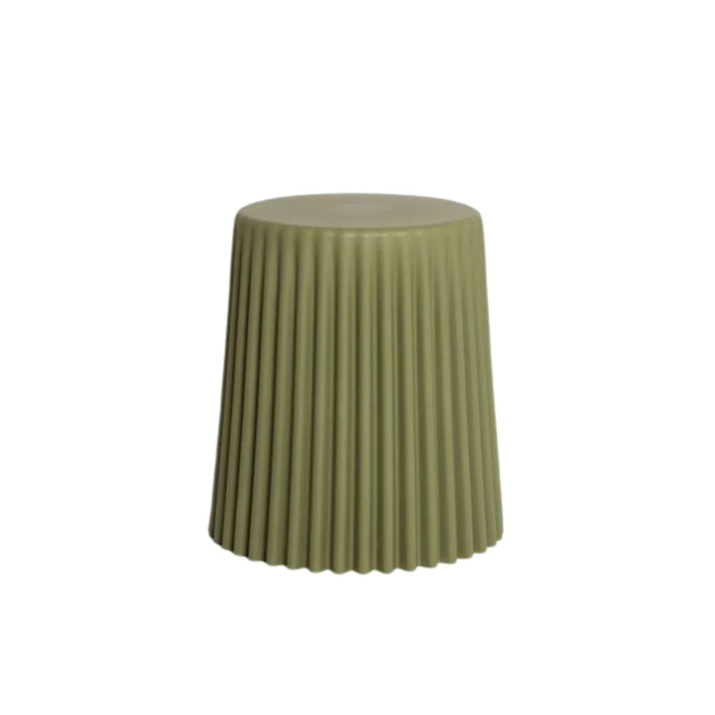 Green pleated stool on a white background