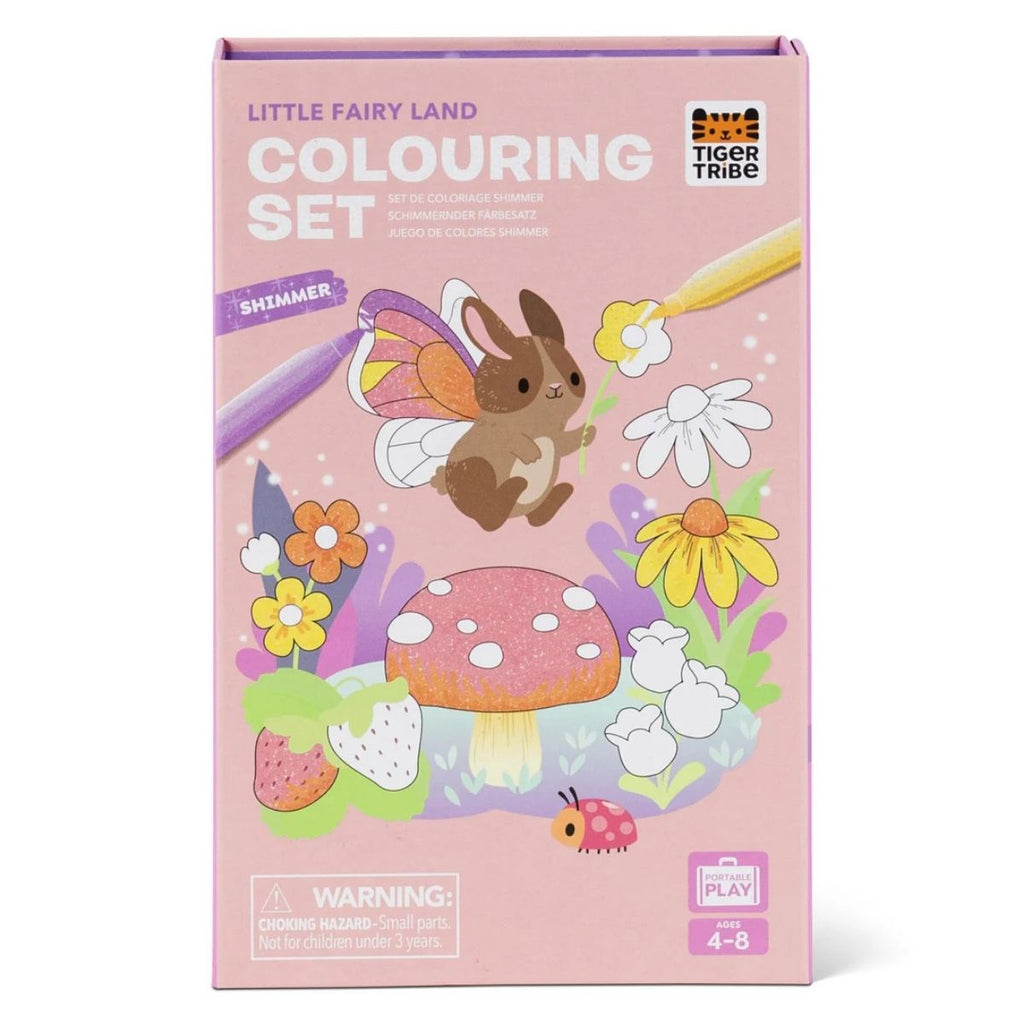 Box of Little Fairy Land Colouring Set with fairy, rabbit, and flowers on a pink background