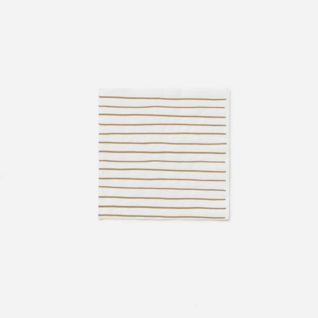 White napkin with thin gold stripes on a white background
