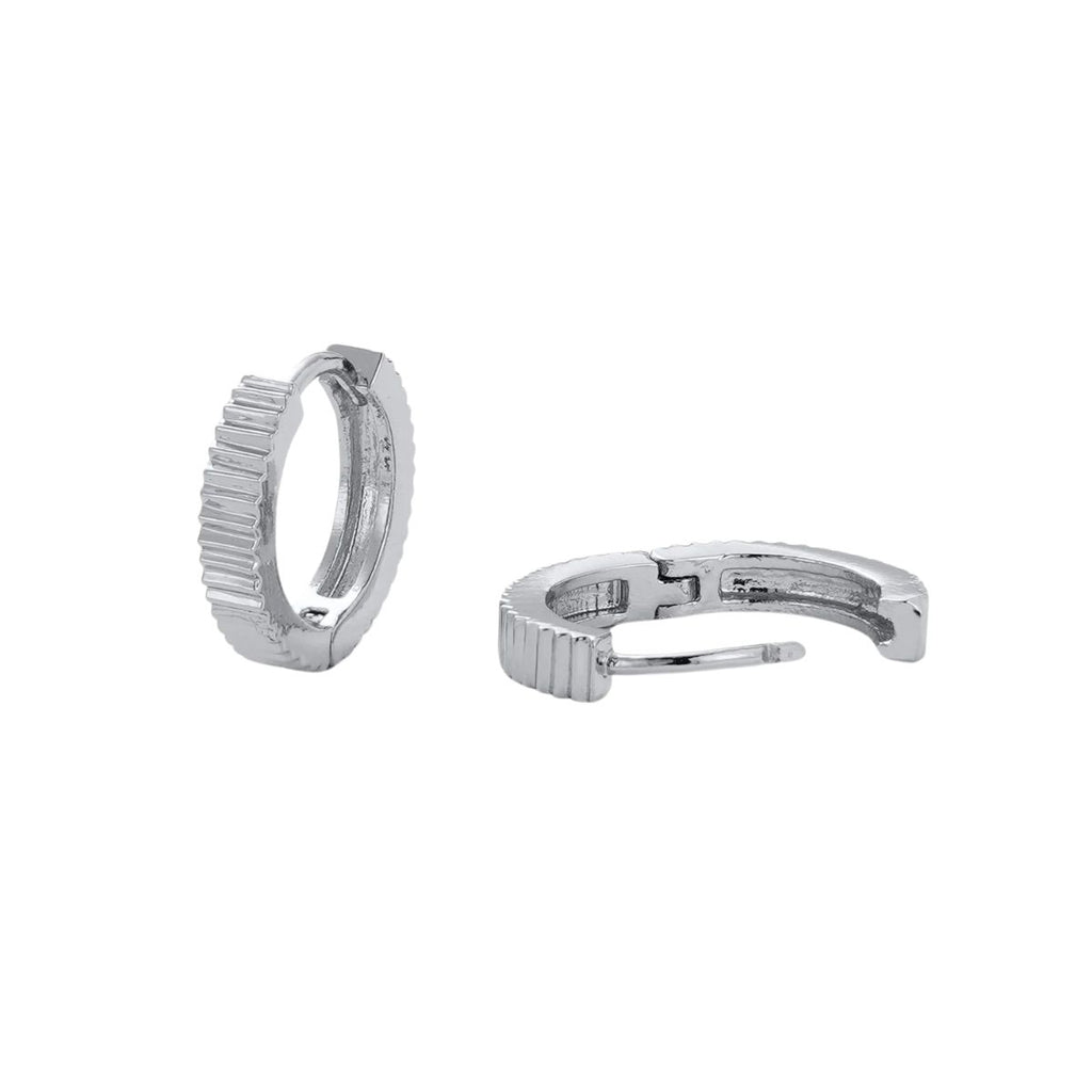 Pair of silver hoop earrings on a white background