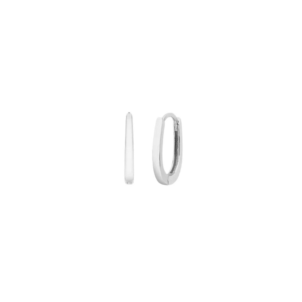 Pair of silver hoop earrings on a white background