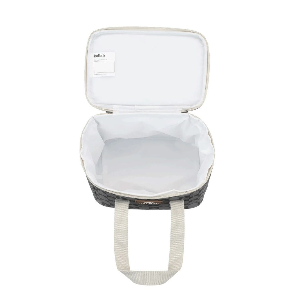 White cooler bag with a handle on a white background