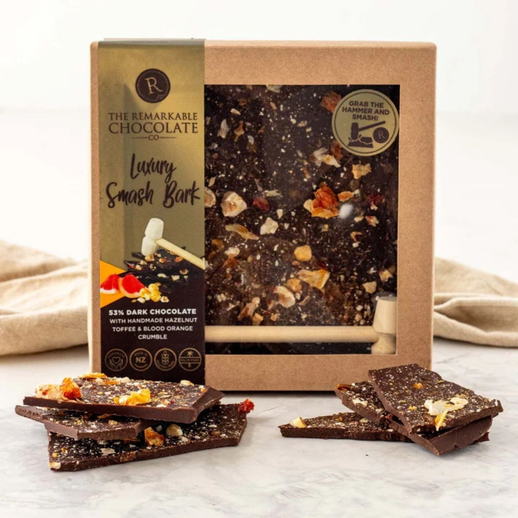 Chocolate block in cardboard packaging with product displayed in front