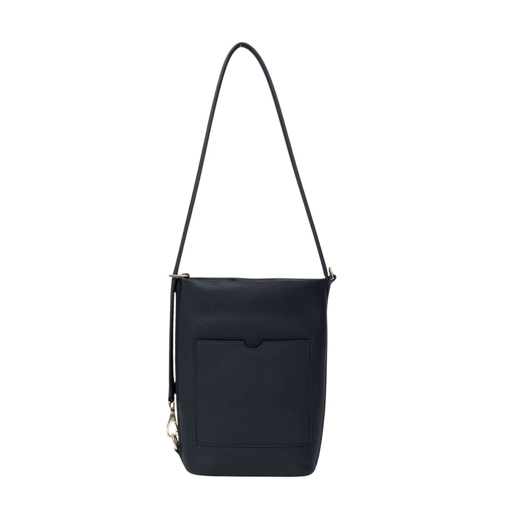 Black shoulder bag on a white background