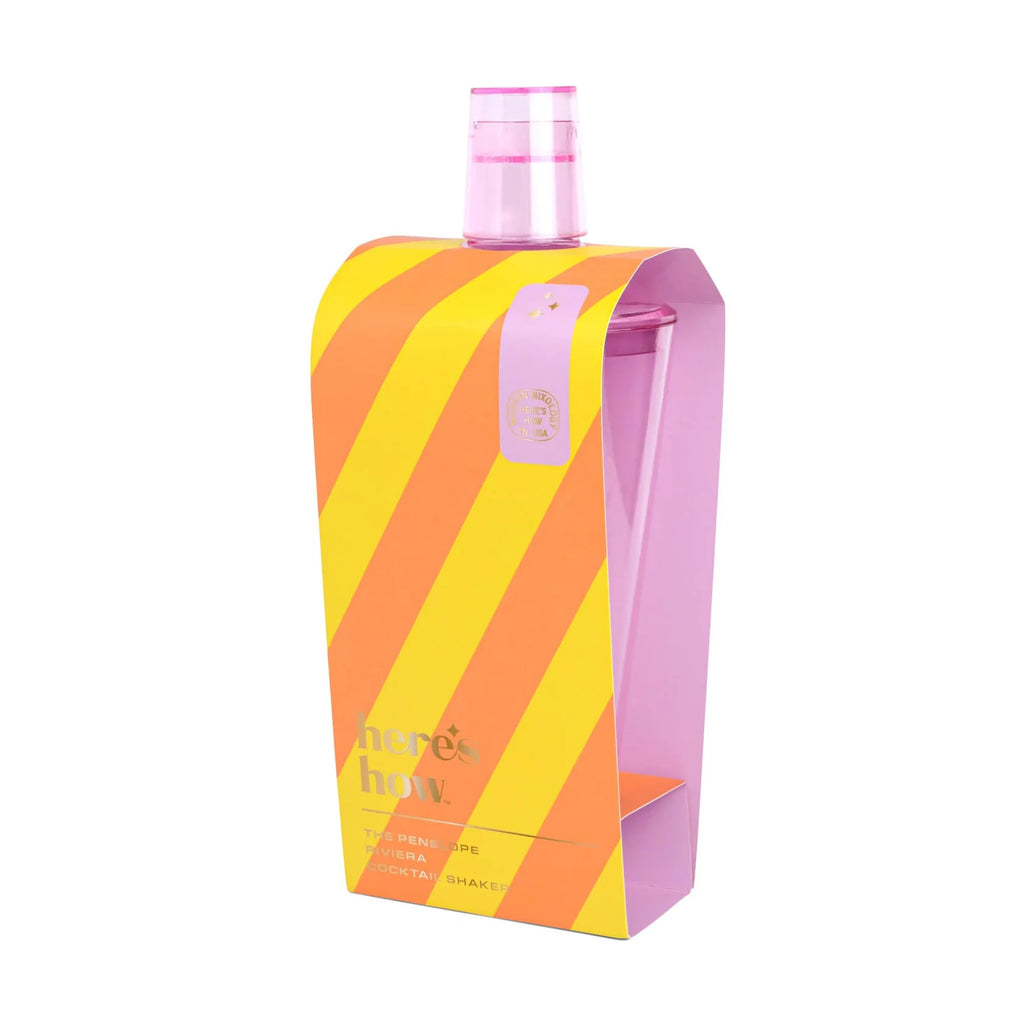 Pink cocktail shaker in packaging on a white background