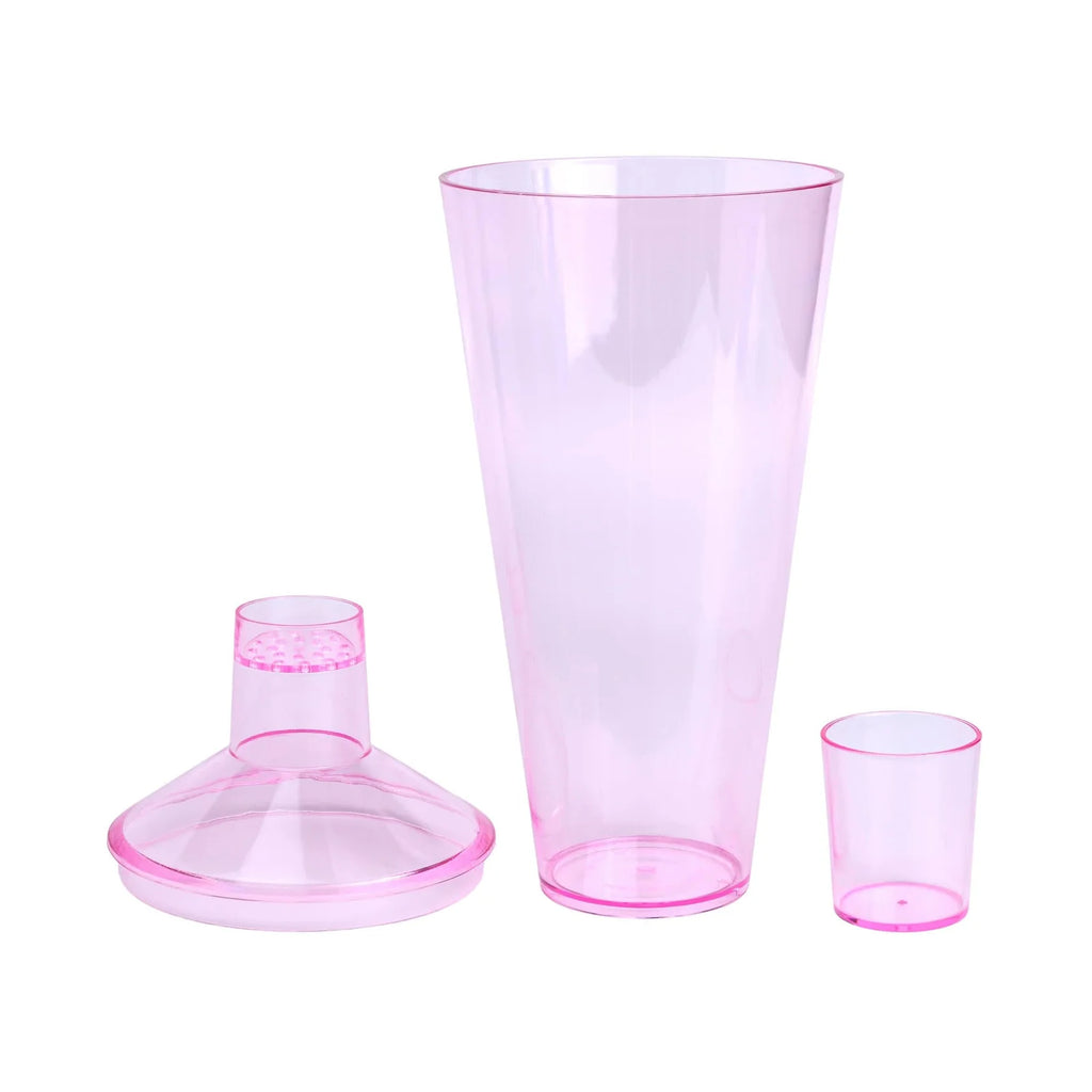 Pink cocktail shaker in parts on a white background