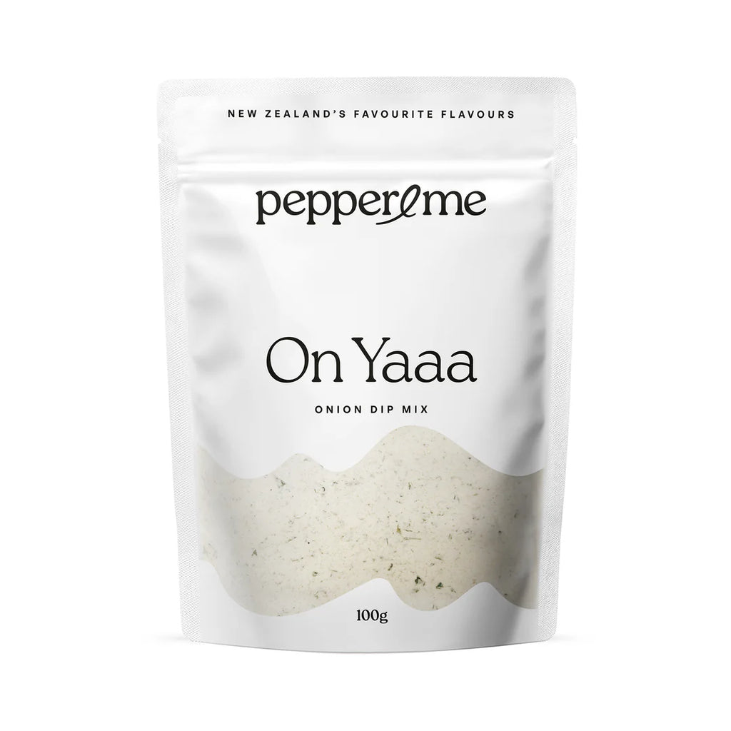Pepper & me Onion Dip Mix packaging on a white background