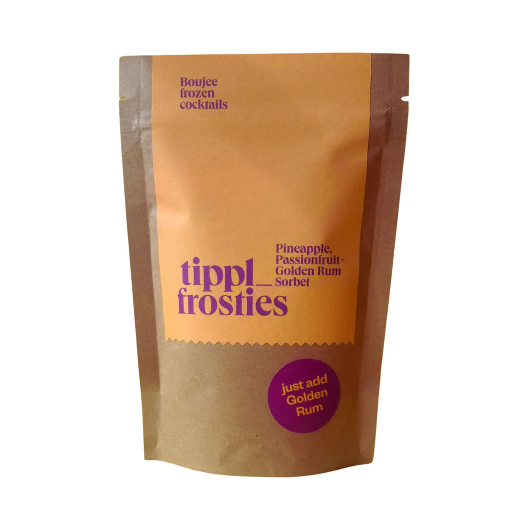 white background with brown resealable bag with writing and brand logo.
