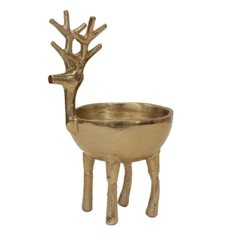 Gold standing reindeer sweets bowl in gold