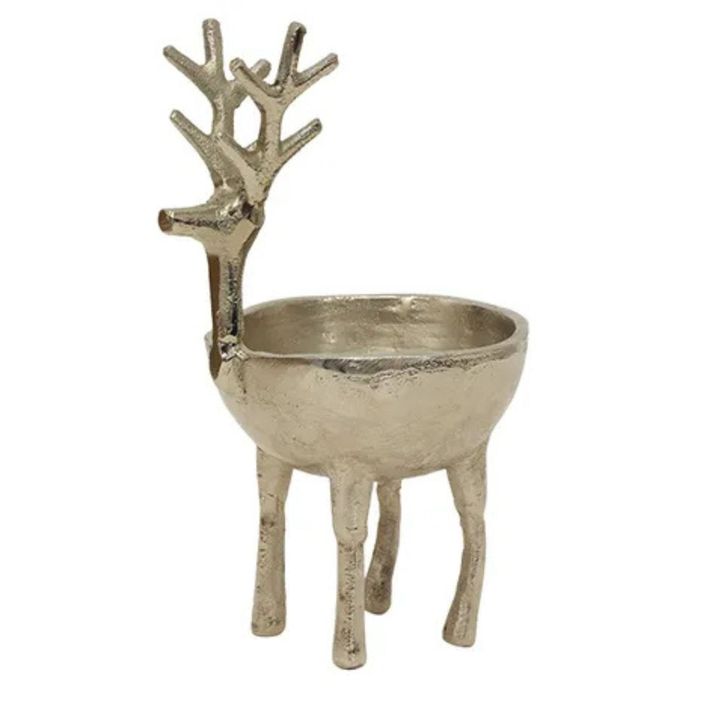 Large standing reindeer sweets bowl in silver