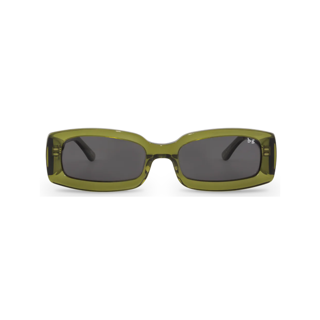 Green sunglasses with a dark grey lens